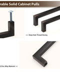 10 Pack Oil Rubbed Bronze Solid Zinc Cabinet Pulls, 5 Inch Center to Center, details of square design and deep hole thread