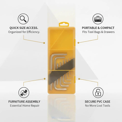 Top Grade 9-Piece Hex Key Wrench Set In Durable PVC Case Perfect For Furniture Assembly And Equipment Repair You Need This Slick Tool Kit To Keep Your Gear Organized And Ready When You Need It. yellow hex key set in PVC case for furniture assembly and repair