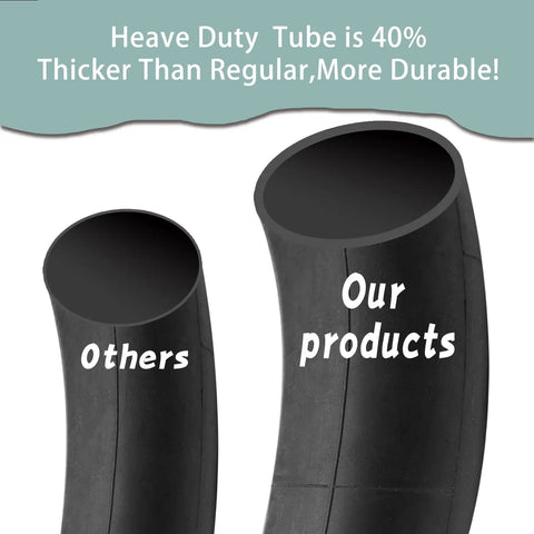 Two Pack 20 Inch Bike Tubes Heavy Duty Inner Tubes side-by-side comparison showing thicker construction than standard tubes