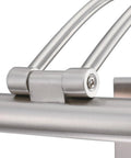 Close-up of the Dimmable LED Picture Light, 17 Inch, 15 Watt, Hardwired, Brushed Nickel Finish, showing hinge detail in warm 3000K glow.