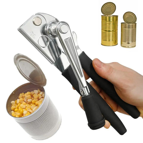 Heavy Duty Manual Can Opener With Rubber Coated Long Handles, Commercial Grade Squeeze And Crank Can Opener in use
