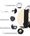 Detailed view of Heavy Duty Electric Stair Climbing Hand Truck With Telescoping Handle Built With Tough Carbon Steel features including wheels and handle.