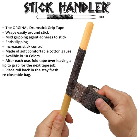 Top Notch Cotton Gauze Drumstick Grip Tape Anti Slip Pro Pack, wrapping around stick for improved grip and stick control.