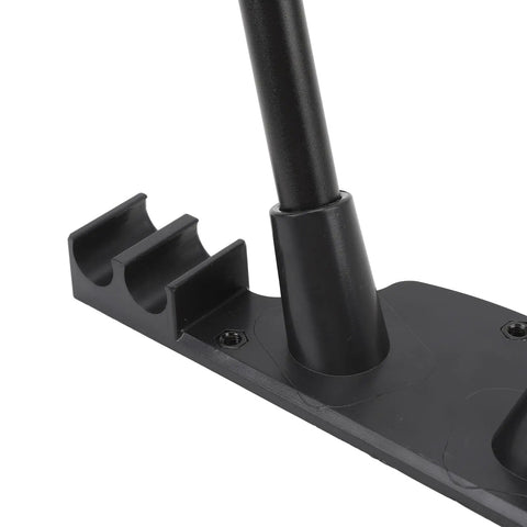 Close-up of folding camping table leg base for DIY camp tables, showing sturdy black metal with mounting screws visible, 360-590 mm height.