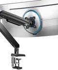 Built Tough Heavy Duty Monitor Arm For 13 To 49 Inch Ultrawide Screens With Full Motion Desk Mount shown attached to a large curved monitor.