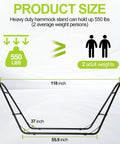 Heavy Duty Steel Hammock Stand Built To Last, Tough As Nails With 550 Pound Capacity, Double Bar Design, 118 Inch Long, Black dimensions diagram