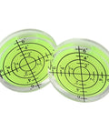 Ehlivhall 2Pcs For Mini Bubble Level 32X7mm For Acrylic For Spirit Level, showing two circular bubble levels with green liquid.