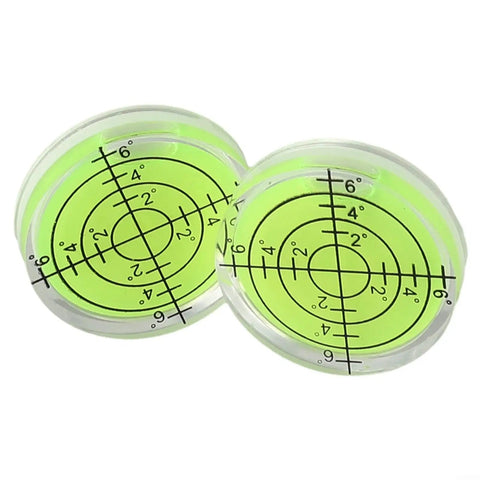 Ehlivhall 2Pcs For Mini Bubble Level 32X7mm For Acrylic For Spirit Level, showing two circular bubble levels with green liquid.