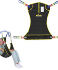 Super Cool And Durable Full Body Mesh Patient Lift Sling For Electric Ceiling Hoists With Quick Dry Breathable Fabric And 500 Lb Capacity For Easy Elderly Transfer, featuring a user seated.