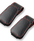 Keep Your Ride Looking Sharp With This Two Pack Magnetic Sunglass Holder Upgrading Leather Visor Clip Securely Stashes Glasses Cards And Tickets To Keep The Dash Totally Clean. Close-up of black leather visor clips with red stitching.