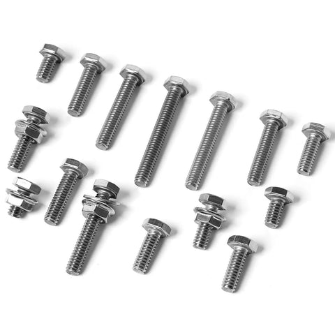 All Purpose 1/4-20 Stainless Steel Hex Bolts Kit With Flange Nuts And Flat Washers Fully Threaded 304 Grade Hardware Set
