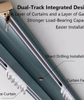 Gold Double Row Ceiling Curtain Track System Whisper Quiet Heavy Duty Aluminum Sliding Curtain Rail 8.2 Feet in use with curtains