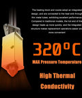 Pro Grade P1P P1S Hardened Steel Hotend Kit With Fan For P1 Series highlighting 320°C max pressure temperature and thermal conductivity