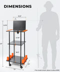 Dimensions of Indoor Fishing Rod Holder Trolley With 3 Tier Shelves And Peg Wall, Built In Line Spooler, Locking Wheels, Mobile Tackle Storage Cart