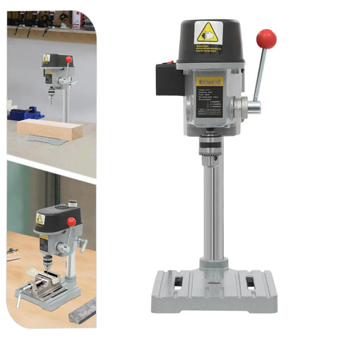 Sturdy Mini Bench Drill Press For Woodworking And Metal Crafting, compact design with adjustable speed for precise drilling.