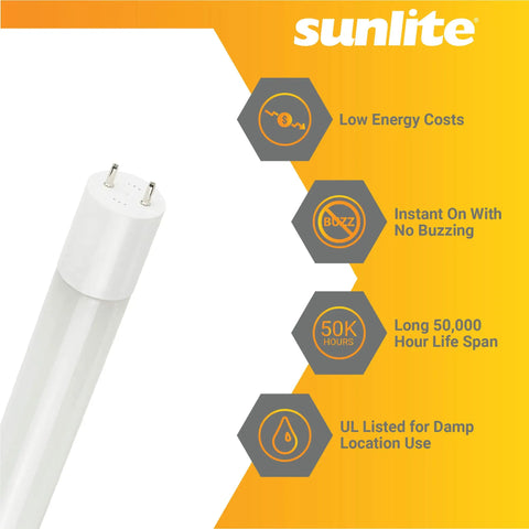 LED T8 Ballast-Bypass Tube 2 Foot 9W F17T8 Equal Frosted Dual End G13 Base 1100 Lumen DLC UL Listed 3500K Neutral White 10 Pack