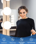 Person using 8 Pack Daylight LED Globe Light Bulbs For Bathroom 120V 60W Equivalent E26 Medium Base Non Dimmable Vanity Round G25 Bulbs Over Mirror 5000K Bright CRI 80 No Fuss Energy Saving in a makeup area