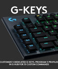 Close-up of G-keys on Badass Wireless Mechanical Gaming Keyboard Slinging Games With Crisp Clicky Keys And Dope RGB Lighting Ultra Thin PC Rig.