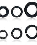 100 Sets Stainless Steel Flat And Spring Washers Kit For Bolts M5 Size Heavy Duty Includes 100 Flat Gaskets And 100 Split Lock Washers Black Zinc Plated Corrosion Resistant Hardware Pack. Black zinc M5 stainless flat and split lock washers, assorted sizes shown.