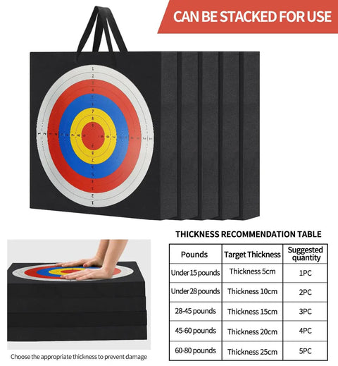 Stacked 20 Inch Square Archery Target With Rope Handle Lightweight High Density EVA Foam Practice Target For Curved Longbows