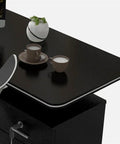Built Different L Shaped Corner Computer Desk For Compact Rooms And Modern Home Offices Featuring Anti Bump Edging 180X120CM, sleek black surface with coffee cups.