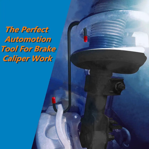 2 Pack Brake Caliper Hanger Hooks with Red Rubber Tips for Auto Caliper Compression Tool shown in use on brake system