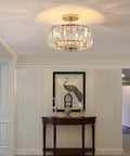 K9 Crystal Gold Chandelier Ceiling Light Three Light Modern Mini Crystal Semi Flush Mount Pendant Lamp With E12 Base in elegant room