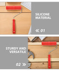 Knockout 2 Piece Wood Grain Texture Paint Roller Pair Featuring Rock Solid Grip Handle For Quick Drywall Mud Work and Real Deal Fake Timber Finish Results That Truly Stand Out on a wooden surface.