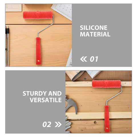 Knockout 2 Piece Wood Grain Texture Paint Roller Pair Featuring Rock Solid Grip Handle For Quick Drywall Mud Work and Real Deal Fake Timber Finish Results That Truly Stand Out on a wooden surface.