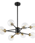 8 Light Sputnik Chandelier Pendant Light With 4.7 Inch Clear Glass Globe Shades For Flat Or Sloped Ceilings Height Adjustable Modern Fixture For Kitchen Island Living Room Dining Room And Bedroom Black.