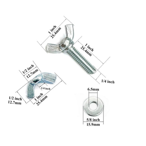 Assorted Wing Bolts And Nuts Kit With Washers For Quick Setup 20 1/4-20 By 1 Wing Screws 20 1/4-20 Hand Tighten Wing Nuts