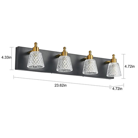 Mid Century Modern 4 Light Vanity Light Fixture Crystal Glass Over Mirror Matte Black And Gold Rad Wall Light For Bathroom