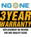3-year warranty notice with replacement or refund terms next to the brand logo for a heavy duty bungee cord set with hooks in jar.