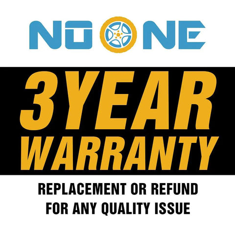 3-year warranty notice with replacement or refund terms next to the brand logo for a heavy duty bungee cord set with hooks in jar.