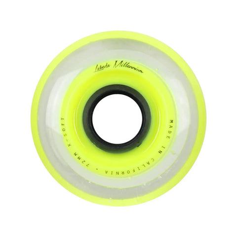 Millennium Gripper Roller Hockey Wheels With Hybrid Ceramic Bearings Yellow X Soft 74A 80mm single wheel close-up