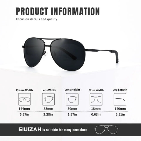 Size chart of Polarized Aviator Sunglasses For Men And Women With UV Protection For Driving, Fishing, Golf And Outdoor Adventures