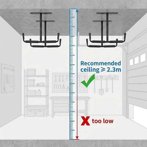 Overhead Ceiling Hooks Rack Heavy Duty Steel Storage Hangers For Garage And Workshop Holds Up To 80 Lbs Dual Arm EVA Padded Design