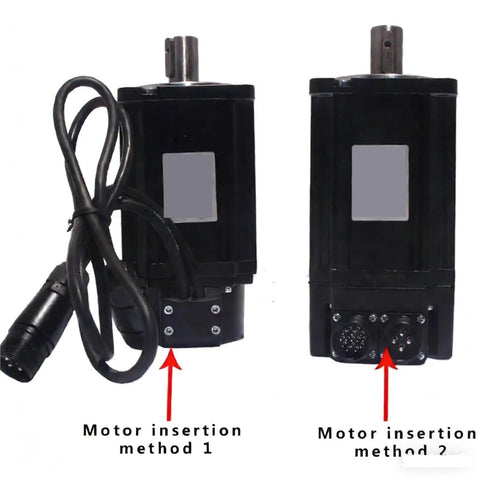 Two black 220V 1000W AC servo motors with shafts, cables and mounting plates for home improvement.