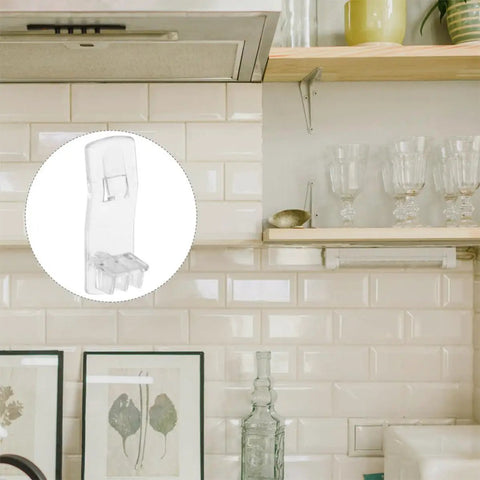 Tough As Nails Plastic Shelf Support Pegs Fifty Pack super easy to install cabinet shelf clips shown on kitchen shelving setup.
