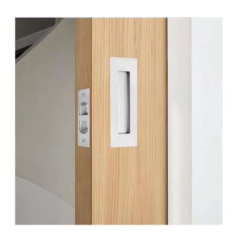 4 Inch Pocket Door Edge Pull Flush Mount Handle In 304 Stainless Steel For Pocket Door Hardware Silver Finish installed
