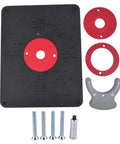 Top Shelf Precision Router Table Insert Plate With Level Loc Rings For Undrilled Woodworking Jigs Featuring Snappy Bit Sizing and Badass Build Quality For Real Shop Crews, includes screws and rings.