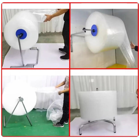 Top Shelf Floorstanding Bubble Wrap Dispenser For No Sweat Packing And Shipping Rolls, showcasing a sturdy metal frame and large bubble wrap roll.