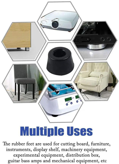 Collage showing uses of 30 Pack Rubber Feet Bumpers For Tables And Chairs, Floor Protectors With Metal Washer, No Marking.
