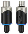 Pro Grade 4 Channel UHF Wireless XLR Microphone System with dual transmitters, compact design for stage and outdoor use.