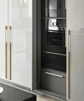 Five Pack Solid Brushed Gold Cabinet Handles For Kitchen Cabinets, Dressers And Furniture, Long Drawer Pulls on white cabinets