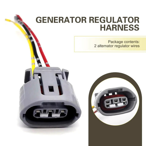 Heavy Duty Two Pack Alternator Regulator Harness With Three Wire Pigtail Plug And Insulated Automotive Wiring Connector, gray insulated connector.