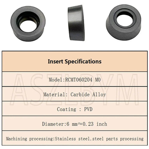 Amazon round carbide inserts set, three pieces, 6 mm diameter with PVD coating