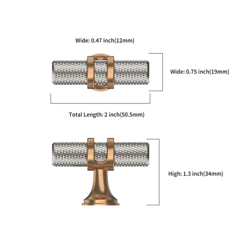 10 Pack Brushed Satin Nickel And Champagne Bronze Cabinet Knobs Set dimensions illustration