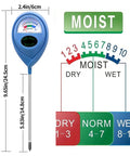 Two Pack Soil Moisture Meter For Plants, Plant Water Meter and Hygrometer Kit showing size and moisture levels, Blue Dual Pack.