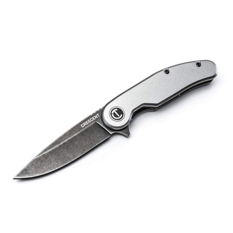 3 1/4 Inch Drop Point Pocket Knife with Aluminum Handle, D2 Steel Blade, Smooth Ball Bearing Deployment, Ergonomic Grip, open view